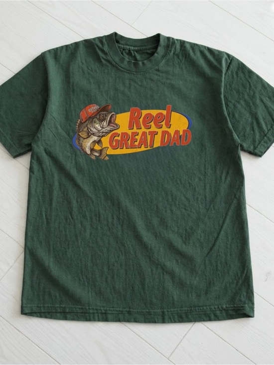 Gildan Other - Reel Great Dad Fishing Graphic T-Shirt - Dark Green